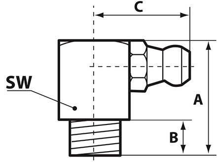 Пресс-масленка H3, VK. Пресс-масленка угловая H3, VK, с четырехгранником.